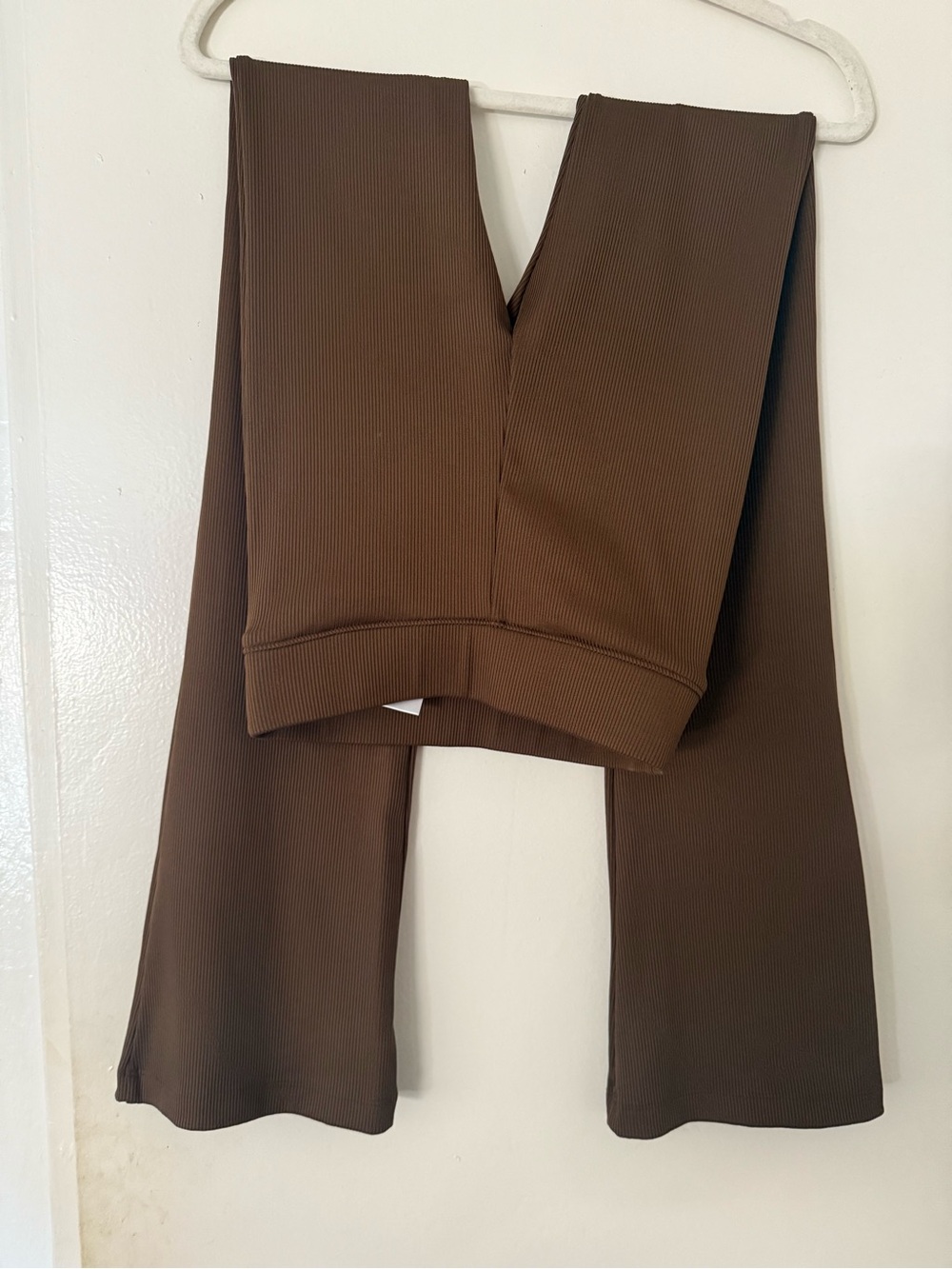 NYLORA Brown Ribbed High-Waist Flare Pants with Front Slits - Picture 4 of 5
